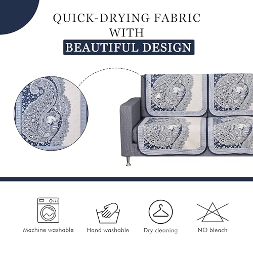 Image of Kuber Industries Sofa Cover | Net 2+1+1 Seater Sofa Slip Cover Set | Couch Sofa Cover Set | Sofa Cover for Home | Sofa Slipcover Set | Sofa Cover for Living Room | Mor Digital-837 | Blue