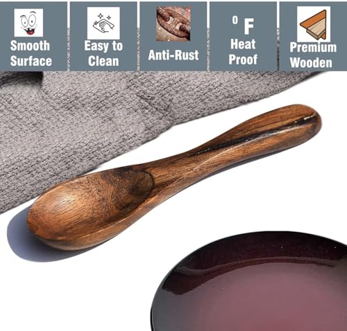 Image of Wooden Masala Spoon for Small Containers, Handmade Wooden Spoon for Tea, Coffee, Sugar, Condiments & Spices, Set of 8 (4 Inch)