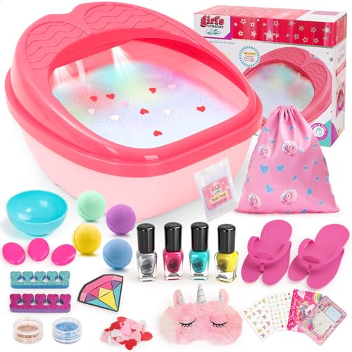 Kids Foot Spa & Nail Art Kit for Kids 4-12 – All-in-1 Foot Spa Set with Colorful Lights & Manicure Set – Fun Girls Spa Kit for Parties & Christmas Birthday Gifts for 6 8 9 10-12 Year Old Girls