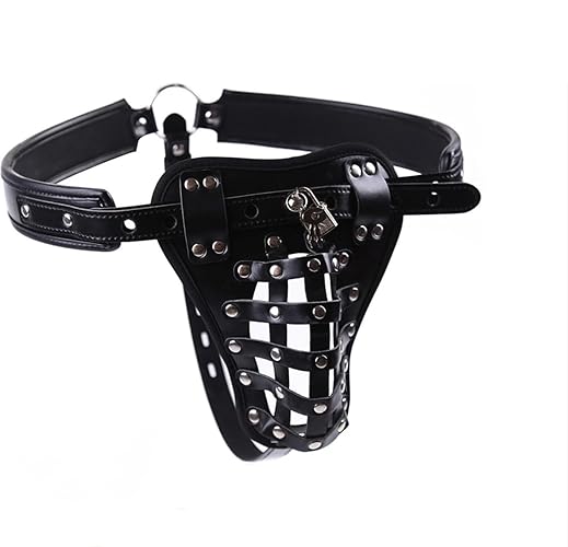 Men's Chastity Belt with Chastity Lock Penis Cage Male Chastity Pants Leather Chastity Belt Harness for Men Gay SM BDSM Fetish Sexy Male Thongs Sexy Bondage Lingerie Adult Sex Toy - C