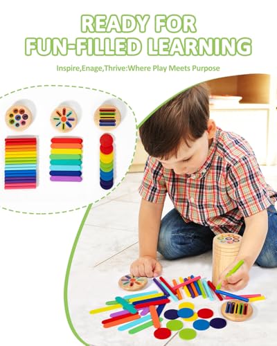 Image of Wooden Sorting Toy for Toddlers 1-3 - Fine Motor Skills Toys,3 in 1Baby Coin Bank & Color Matching Game - Sensory Educational Toy for Boys Girls Travel Activities