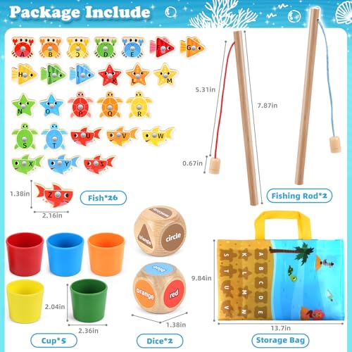 Image of Wooden Toddler Toys Fishing Game: Montessori Sensory Toys for 1 2 3 Year Old Boys Girls - Birthday Baby Gifts for 1 2 3 Year Olds - Color Sorting Shape Learning for Kids
