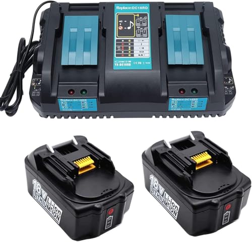 GOLEMON® 18V 5.0Ah BL1850B battery with DC18RD Charger for Makita Battery 18V LXT400 BL1830B BL1840B BL1850B BL1860B; Compatible with DC18RC DC18RA DC18SE DC18SC DC1803 DC1804 Cordless Power Tool