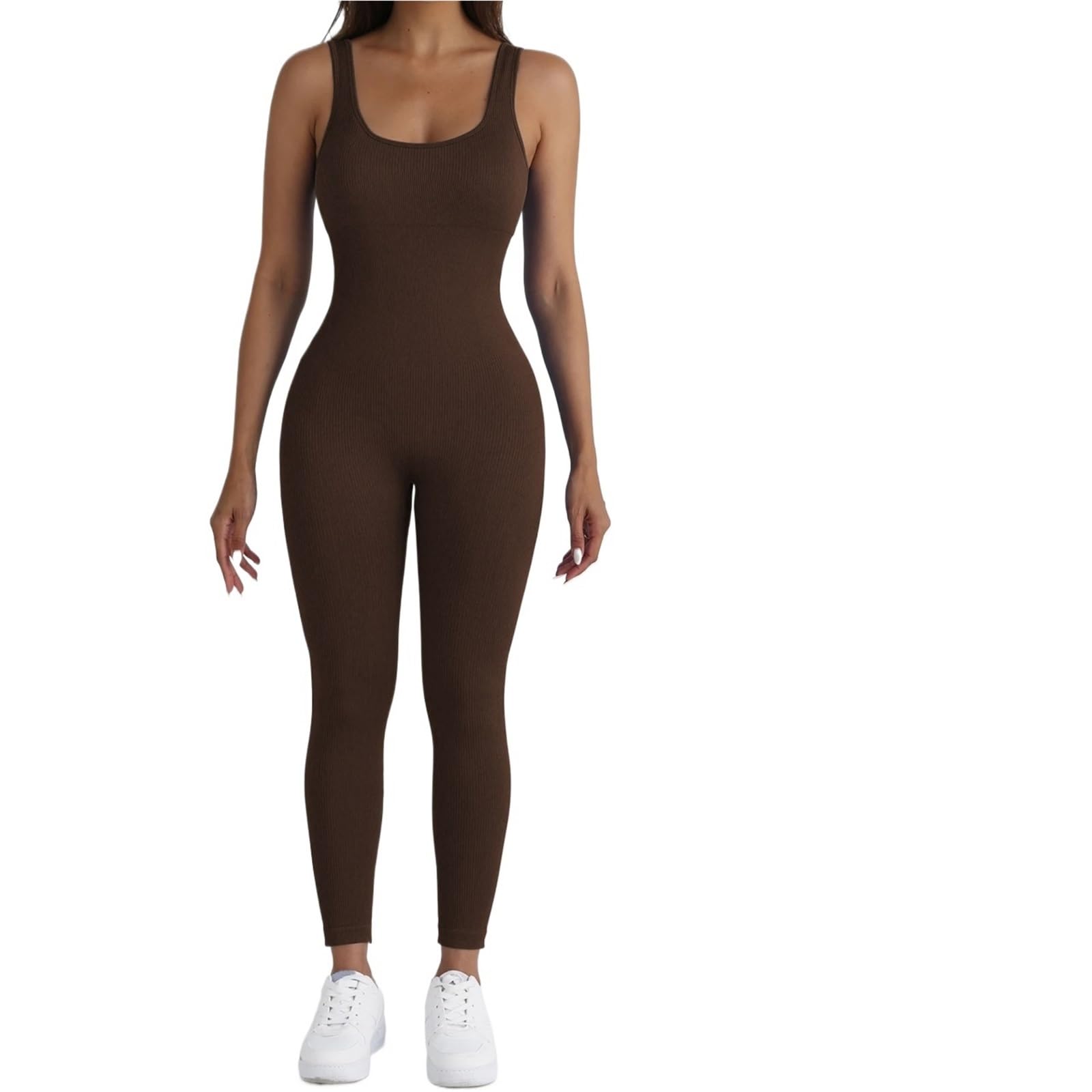 Combinaison de Yoga Combinaison de Yoga for femmes, couleur unie, côtelée, sans couture, amincissante, Push-Up, vêtements d'exercice