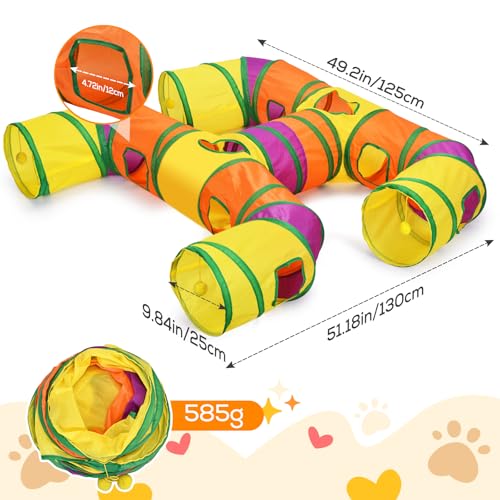 Image of Petizer H-4-Way Collapsible Cat Tunnels for Kittens Indoor Entertainment, Washable Cute Cat Tube Toys with Interactive Playing Balls,Tear-Resistant Pet Tube, Cats, Kitten, Kitty, Puppy, Rabbit