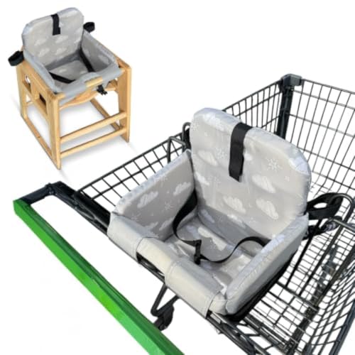 JoSeat Shopping Cart Seat Cover for Baby, High Chair & Grocery Seat Protector, Padded Chair Covers for Restaurant Seats, Unisex Machine Washable Grocery Cart Liner & Swing Insert – Grey Clouds