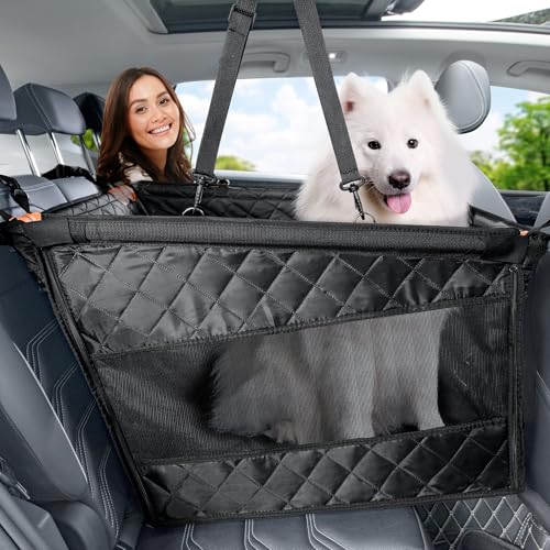 Pecute Coprisedile Auto Cani con Fondo Rigido, Pelle del divano Seggiolino Auto per Cani con Cintura di Sicurezza, Seggiolino Auto Cane di Media e Grandi Taglia per Auto, Camion, SUV