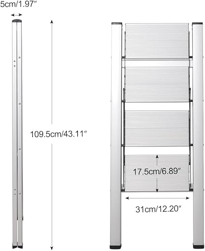 Miniatura 7 de Hershii Escalera plegable de aluminio para el hogar, ahorro de espacio, estante de almacenamiento con pedal ancho para el hogar, cocina, oficina,