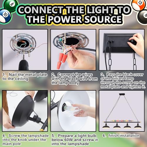 Rossesay XUU-ROSSESAY-485 Adjustable Pool Table Lights For 7'-8' Table Billiard Light Hanging Pool Table Light Fixture Lighting Pendant Lamp thumb #4