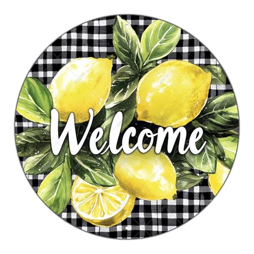 KIYOYO Round Tin Sign Easter Welcome Lemon Wreath Sign Metal Tin Sign...