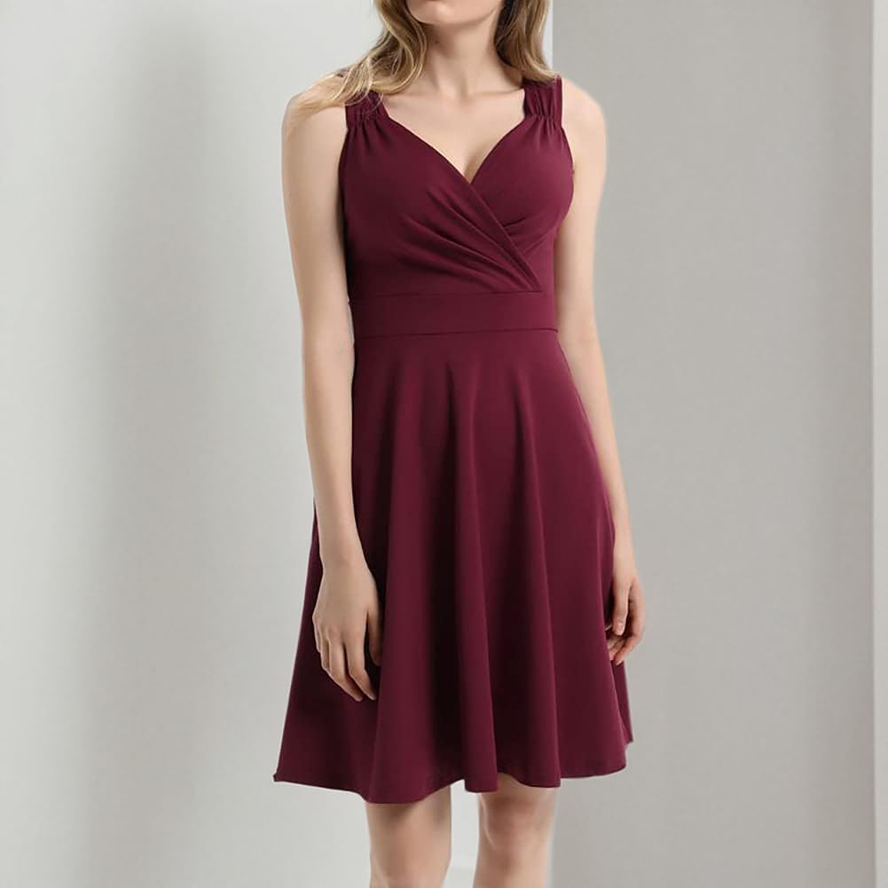 Women 50s 60s Vintage Sleeveless V-Neck Cocktail Swing Dress 1950s Wedding Semi Formal Party Rockabilly Evening Prom Dress - Image 5