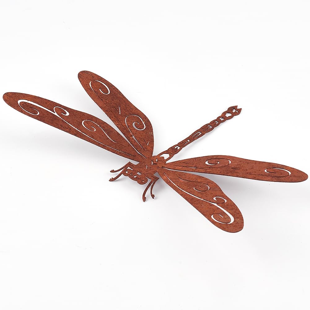 GORGECRAFT Metal Dragonfly Outdoor Wall Decor 20cm Rusty Iron Rustic Animals Dragonflies Art Hanging Sculpture Decorations for Garden Fence Yard Patio Living Room Bedroom Outside