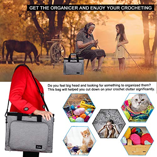 Hoshin Knitting Bag For Yarn Storage, High Capacity Yarn Totes Organizer With Inner Divider Portable For Carrying Project, Knitting Needles(Up To 14”), Crochet Hooks, Skeins Of Yarn (Grey) #TOP5
