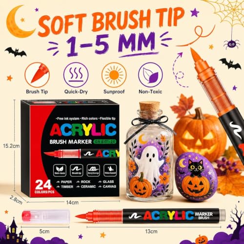 Image of wall love 24 Colors Acrylic Paint Marker Brush Pen Set, Dual Tip Fine and Broad Tip Paint Markers for Glass, Wood, Canvas, Ceramic, Plastic, Fabric, Rock Painting, DIY Art & Craft Projects