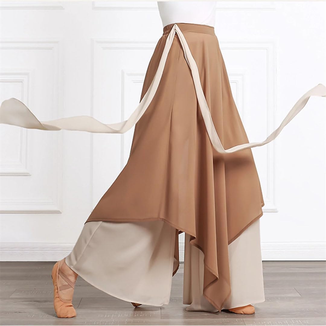 Hgvcfcv Women's Chiffon Lyrcial Dance Culottes Wide-Leg Skirted Pants Classical Dance Practice Performance Pants