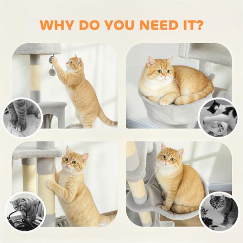 Pawhut Cat Tree, 192 Cm Large Multi-Level Cat Tower For Indoor Kittens With 8 Scratching Posts, 3 Plush Beds, 2 Hammocks, 2 Large Condos, Ramp, Pompoms, Light Grey - 8