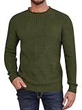 Mens Long Sleeve Cable Knit Sweater Pullover Fisherman Tops Crewneck Sweater Regular Fit Army Green