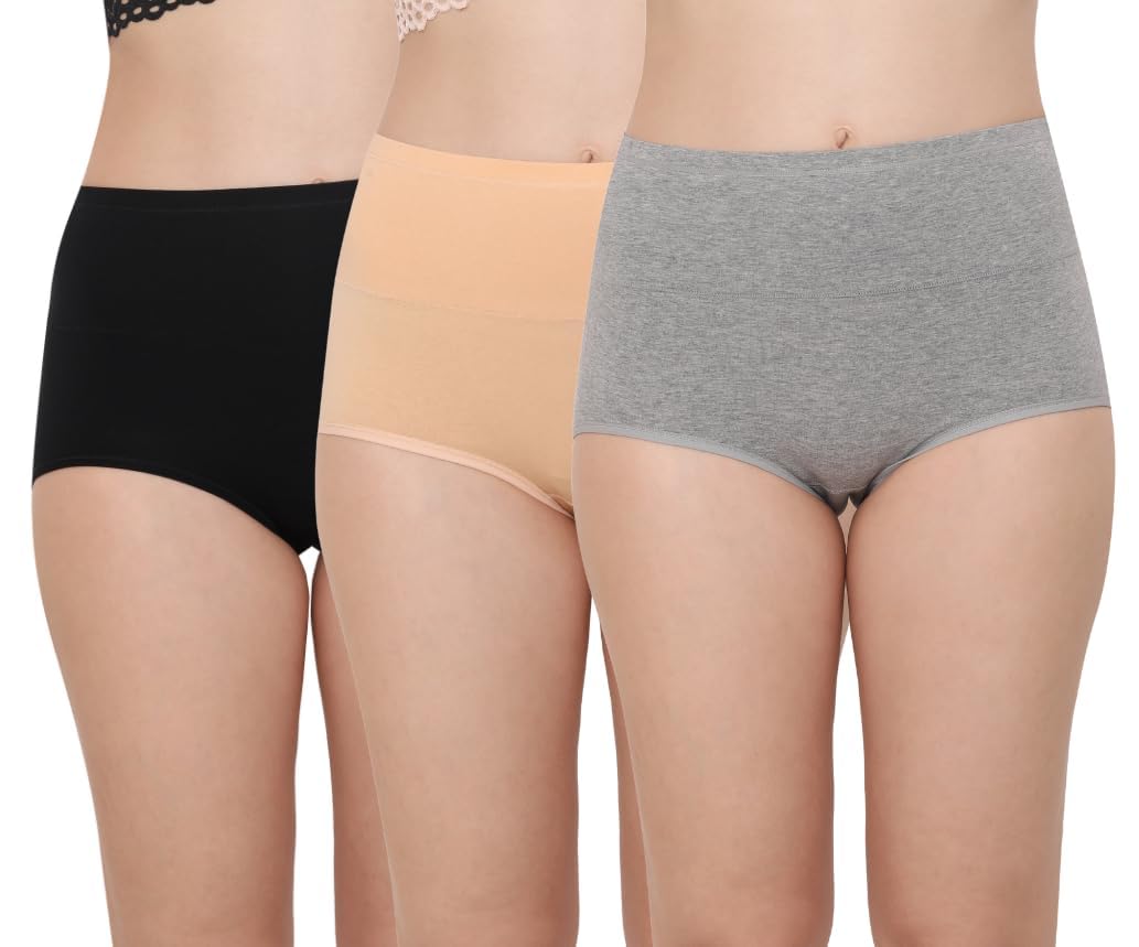 Women's Cotton High Waist Full Coverage Panty Set, Size M-XXL (Pack of 3 Panty) | High Rise Seamless Brief Panties for Women | Cotton Soft Tummy Support Underwear Panties for Women Combo Set