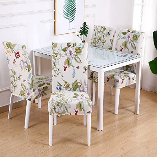 Subcluster 6 Pcs/Set Soft Stretchable Dining Chair Covers With Printed Floral Patterns,Spandex Banquet Chair Seat Protector Slipcovers For Holiday Home Party, Hotel, Wedding Ceremony (Flowers) #TOP1