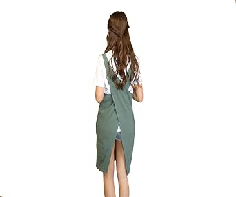 KKTech Premium Japan Style Apron X-Shaped Cross Strap Cotton/Linen Blended 2 pockets