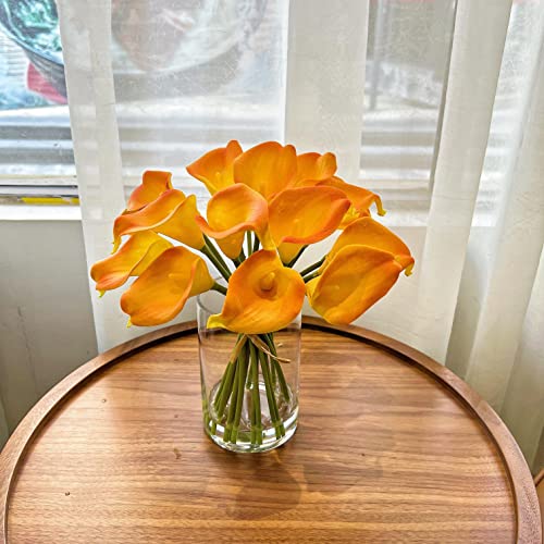 Calla Lily Artificial Flowers In Vase With Faux Water, 20 Stems Real Touch Pu Fake Lilies Flower Arrangement For Centerpiece Table Decorations In Wedding Dining Room Bathroom Office Coffee - Yellow #TOP5