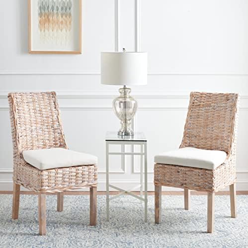 SAFAVIEH Home Collection – Suncoast Set of 2 Natural White Wash Rattan Arm Chairs with Cushions, Coastal Style Seating, Fully Assembled (FOX6540A-SET2) - Thumbnail 3