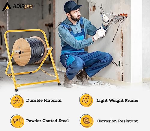 Image of AdirPro Rugged Single Axle Cable Caddy - Industrial Grade Steel Wire Dispenser - Easy Use Cable Holder & Distribution for Workplace Efficiency (Yellow)