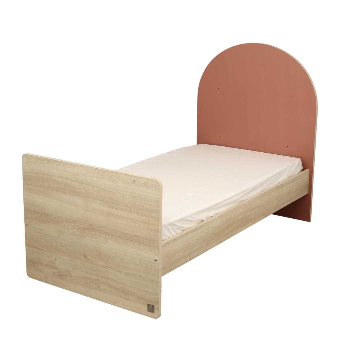 Lit bébé évolutif 120x60 en 90x190 - décor bois chêne sépia forme arche