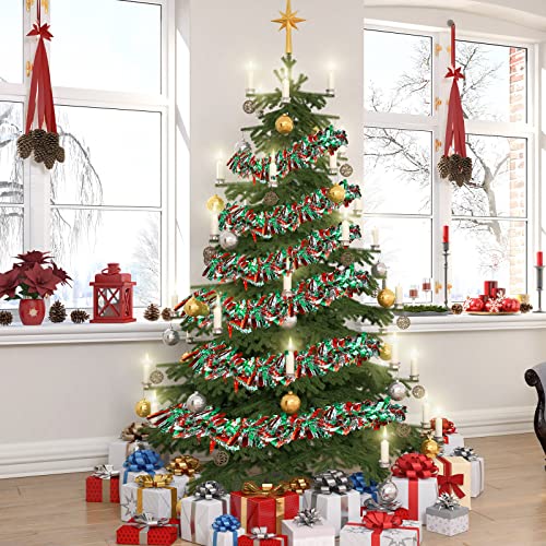 Dingion 59 Feet Christmas Tinsel Garland Metallic Twist Garland Shiny Hanging Garland Ornaments For Christmas Tree Party Supplies Indoor And Outdoor Decoration (Red Green Silver) #TOP2