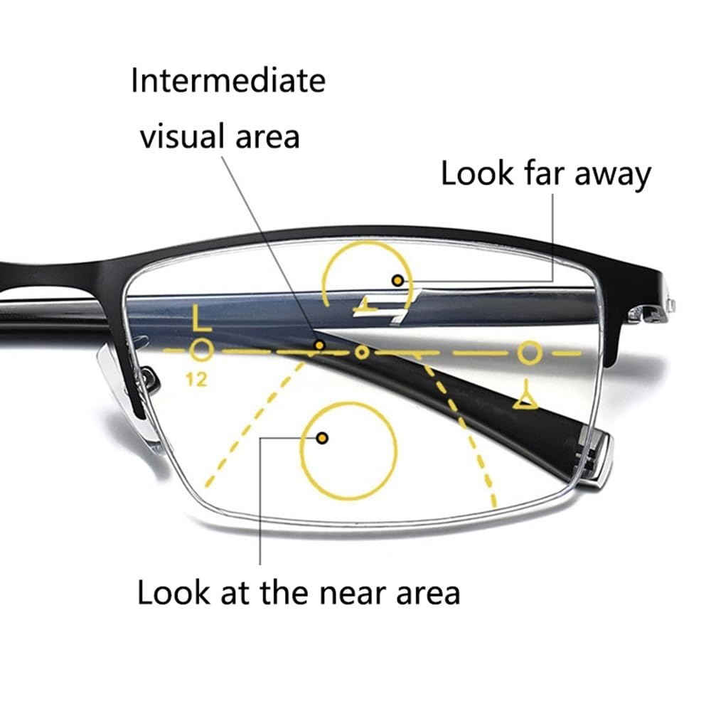 NILZA Multifocales Gafas De Lectura Hombres Presbicia Anteojos Reading Glasses 1.0 3.0 Gafas De Presbicia Media Montura Computer Filtro Mujer (Color : Black+Red, Size : 2.0X)