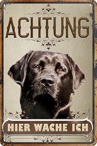 Retro Vintage Hinweis Schild, Warnhinweis, „Betreten verboten!“, „Betreten auf eigene Gefahr“, „Hier wache ich“ Material: wetterfestes Metallschild aus Alu-Dibond (Aluminiumblech mit einem Kern aus Kunststoff) Befestigung: Es gibt vier vorgebohrte Lö...