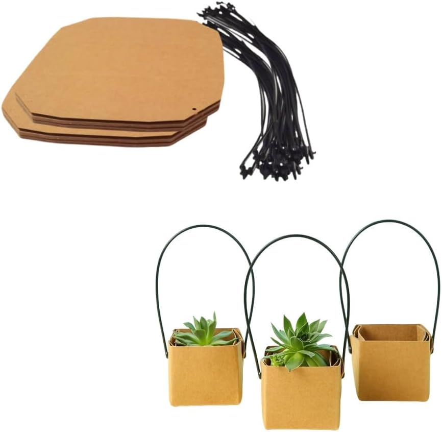 Urier 40 Pieces Succulent Wraps Pot,3x3 Succulent Gift Box,Succulent Box,Succulent Party Favors,Gift Bags with Handles,Used for Gift Bags Kraft Paper Bag Party Favor Boxes (Brown)
