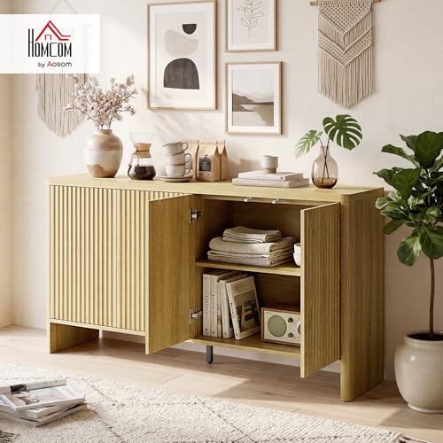 Buffet chêne 147 cm push-to-open cannelé HOMCOM