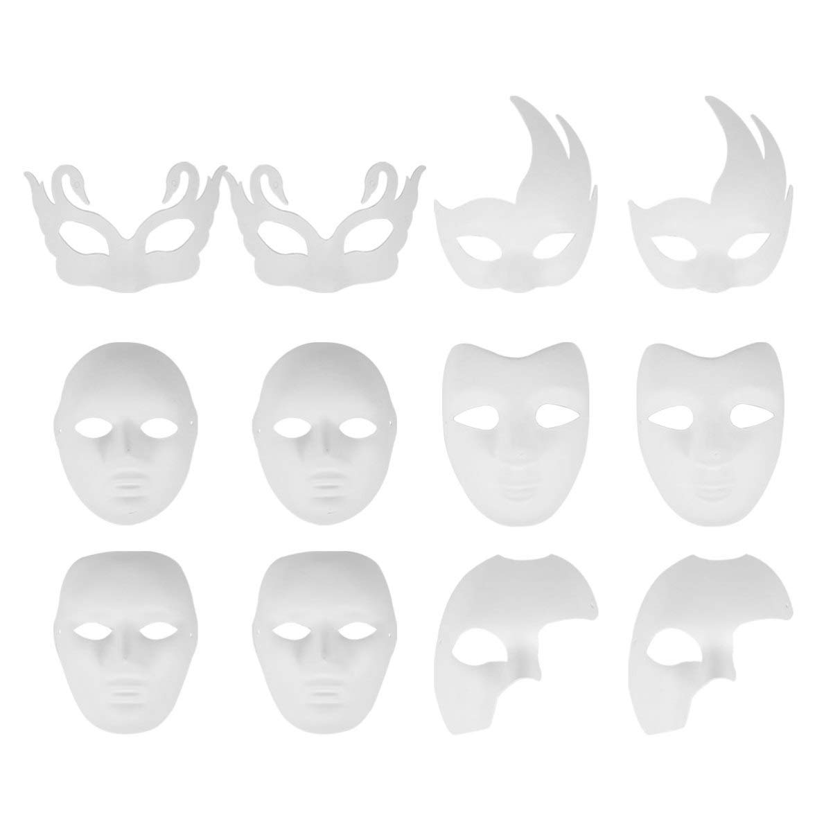 HEALLILY Malbare Papiermaske 12Pcs Diy Vollgesichts-Cosplay- Leere Halbgesichts-Maskerademasken Opernmasken Einfache Karnevalmaske für Halloween-Malerei-Partydekorationen (?) Weiße Gesichtsmaske
