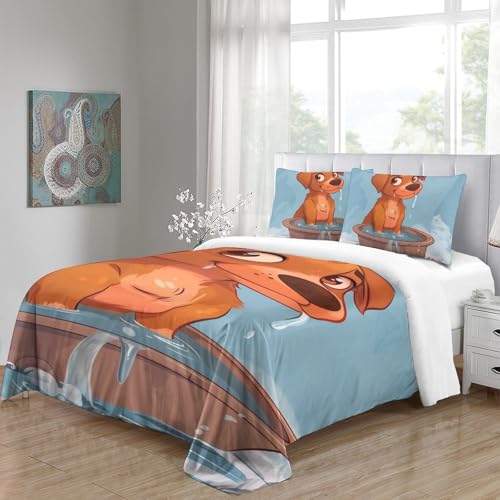 Housse de couette chien 3D avec fermeture éclair parure de lit microfibre 3 pièces single - 5