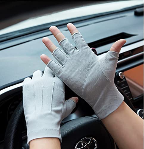 iEasey Unisex Fingerlose Handschuhe Sonnenschutz Rutschfeste Mesh Atmungsaktive Kühle Sport GYM Laufen Arbeit Motorrad Handschuhe für Damen und Herren Grau Einheitsgröße