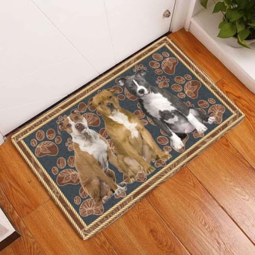 ���փ}�b�g �A�����J���E�s�b�g�E�u���E�e���A �t�����[�E�|�[�E�h�b�O 50×80cm doormat American Pit Bull Terrier Flower Paw Dog