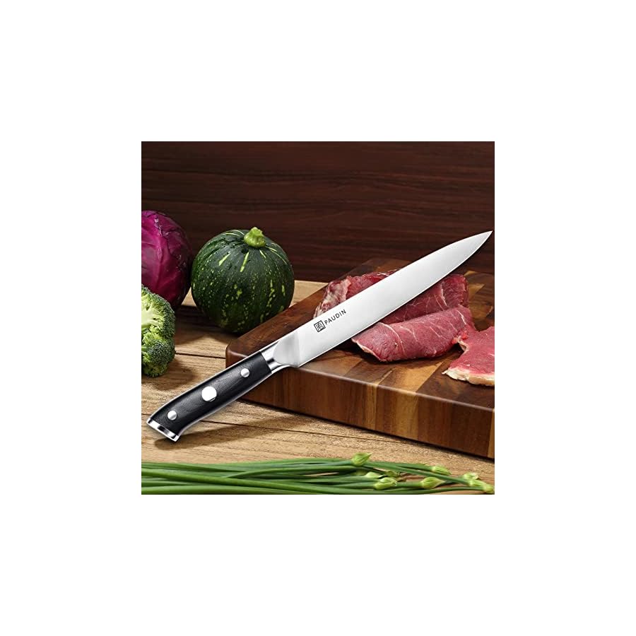 PAUDIN Carving Knife Set 8" - German Steel Turkey Carving Knife and Fork Set, BBQ Knife Set With Ergonomic Handle, Full Tang Carving Knife For Meat, Brisket