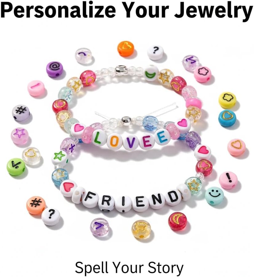 HardyGuo 5000 Pcs Letter Beads, Colorful Boxed, 12 Colors Individually Packaged with Star, Expression & Pattern, DIY Bracelet Making Supplies (Small Square Box with Mixed Letters)