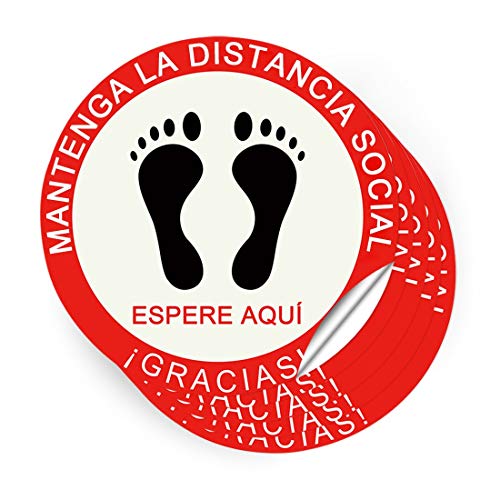 Cinsey 5pack Pegatinas Suelo Adhesiva Vinilo Antideslizante de Etiquetas de MANTENGA LA DISTANCIA SOCIAL.Señalización Distancias de Seguridad