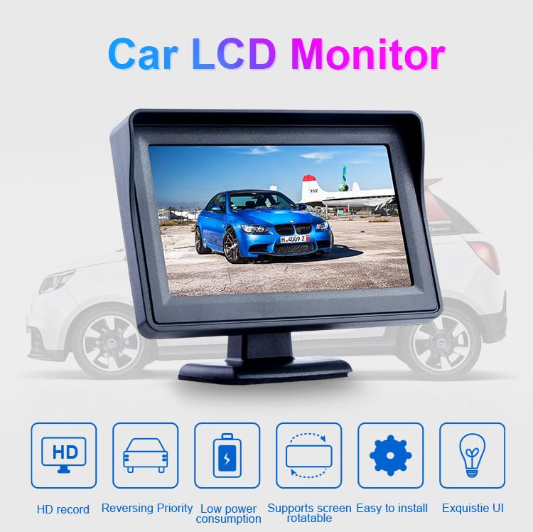 AUSHA 5 Inch Universal Car Rear View Camera with Display - Night Vision,Waterproof, Easy Install Reverse Camera for Car Back Parking
