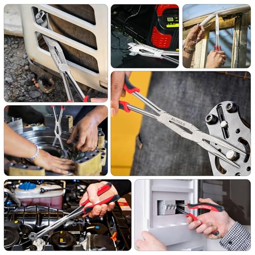 Image of BILITOOLS 13 inch Long Reach External Snap Ring Pliers, Double Joint | Long Circlip Pliers For External Retaining Rings, Wide Jaw Opening And Tight Space Automotive Ring Removal