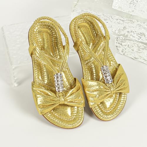 Image of Toddler Girls Sandals Elastic Strap Comfort Soft Princess Flats Summer Cute Bowknot Summer Shoes