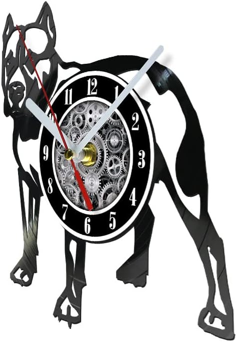 The Geeky Days LED Silent Quartz Clock, American Bully Pitbull Vinyl Record Non Ticking Wall Clock 7 Color Light, Pet Puppy Animal Dog Modern Hanging Watch Home Store Decor