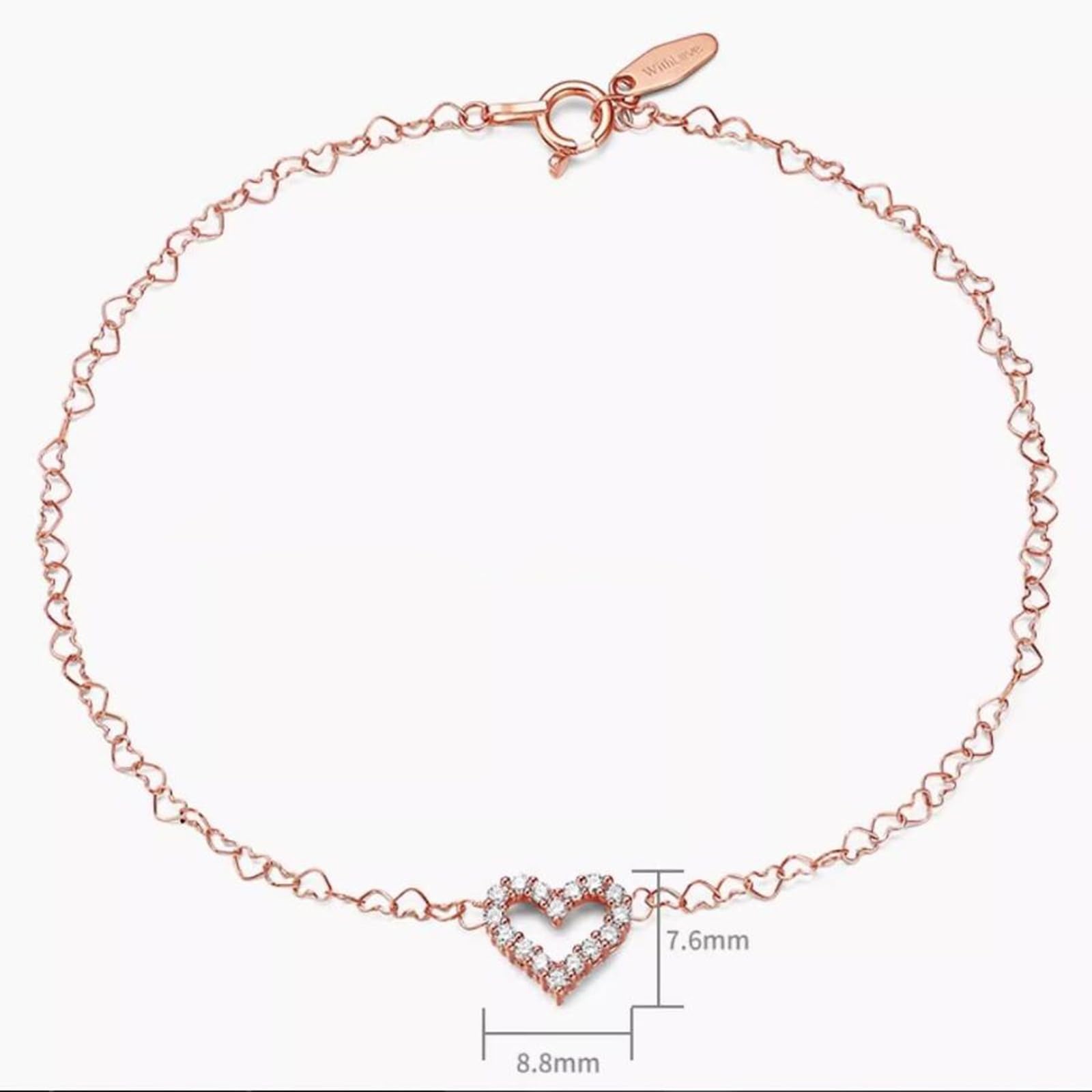 Pulseras de oro rosa para mujer, con forma de corazón, diamantes de 0,14 quilates, pulsera de corazón para mujer