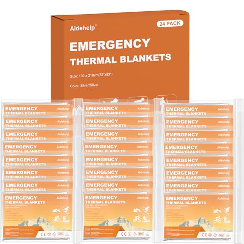 Aidehelp 24 Pack Emergency Blankets - Mylar Thermal Space Blankets for Survival and Protection...
