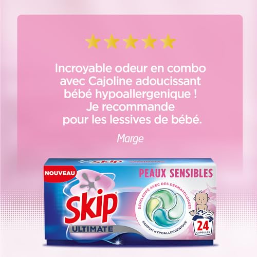Skip Lessive Capsules Ultimate 4en1 Peaux Sensibles - Capsules Lessive Efficace Même à Froid et en Cycle Court - Parfum Hypoallergénique - Développée Avec Des Dermatologues - 34 Lavages