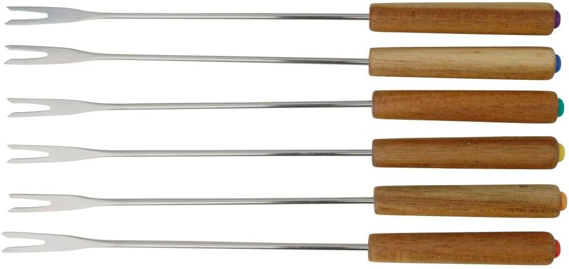 Fackelmann 31029 Fondue Forks in Stainless Steel and Wooden Handle, Fondue Picks, Wood, Stainless Steel, 25 cm