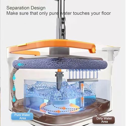 CDQL Wischeimer-Set mit 2-teiligem Tuch, um 360 Grad Drehbares Mikrofaser-Wischwerkzeug, Trenndesign, Trocken- und Nass-Bodenwischset für den Heimgebrauch – Bild 8