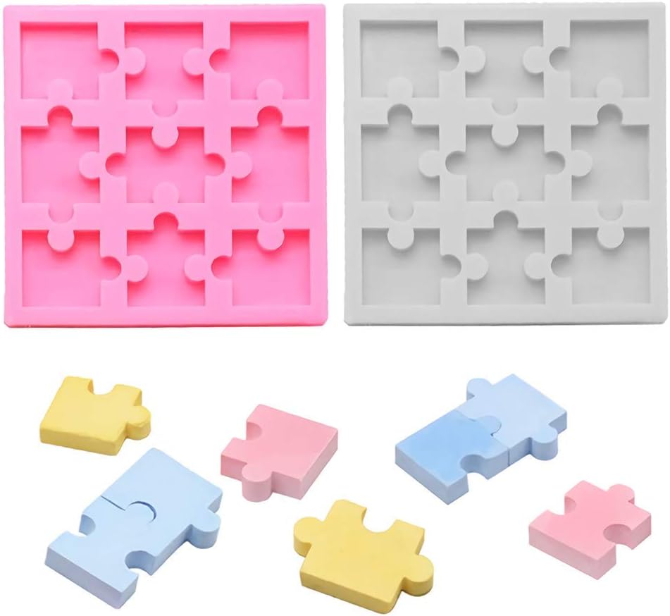2Pcs Puzzle Piece Silicone Chocolate Mold Fondant Candy Gumpaste Mold Cupcake Cake Decorating Tool Gummy Fat Bombs Mould Wax Samples Epoxy Resin Mold Puzzle Crayons Maker